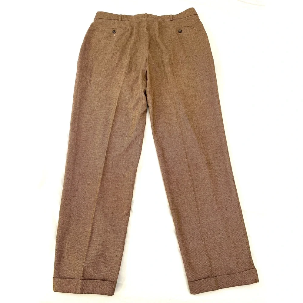 Polo Ralph Lauren Houndstooth Dress‎ Pants 38x32 Brown Pleated Cuffed Trousers